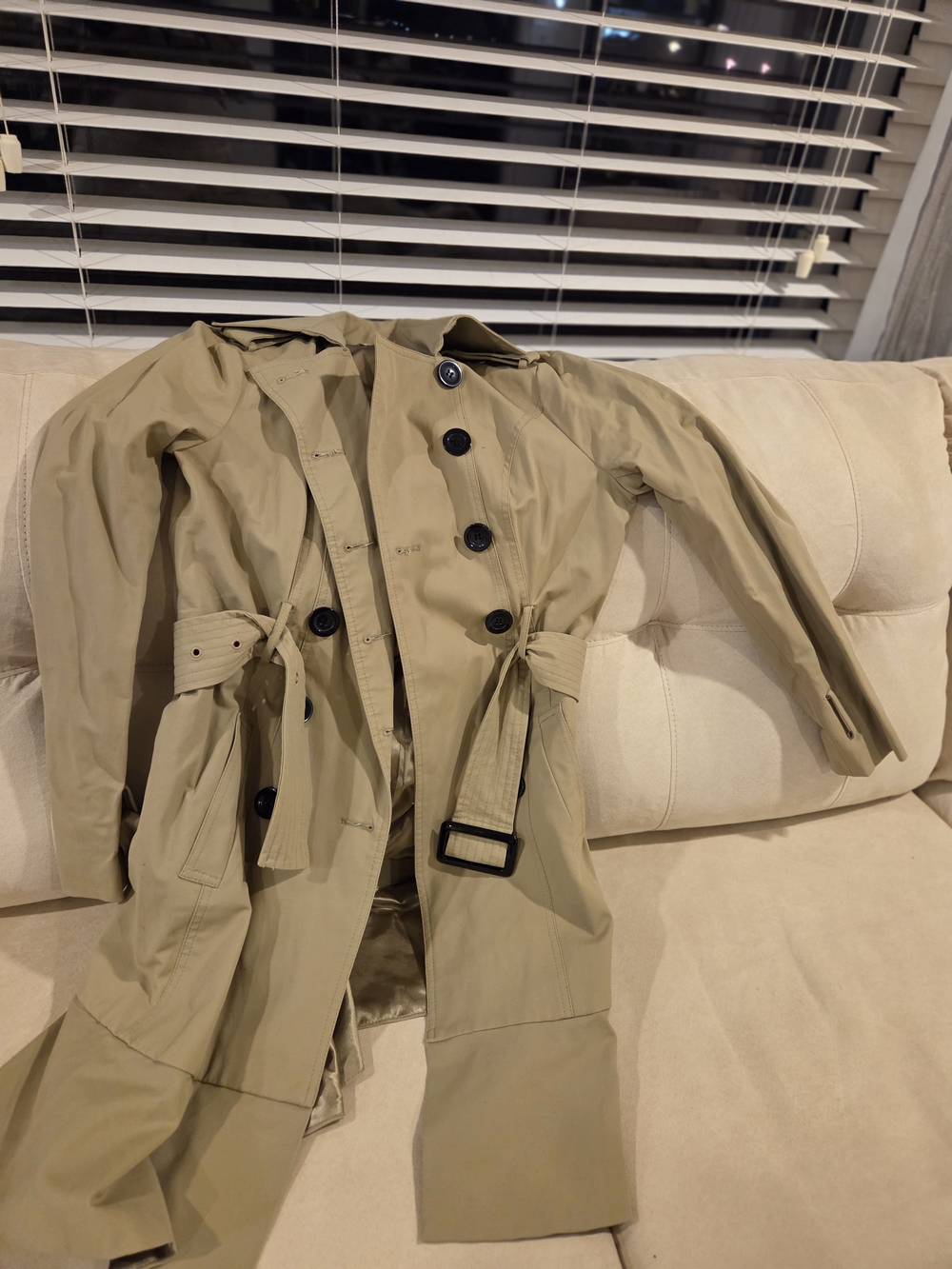 New York & Company Khaki Men’s Double-Breasted Trench Coat with Belt